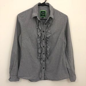 C. Wonder | Black Gingham Ruffle Button Down Top